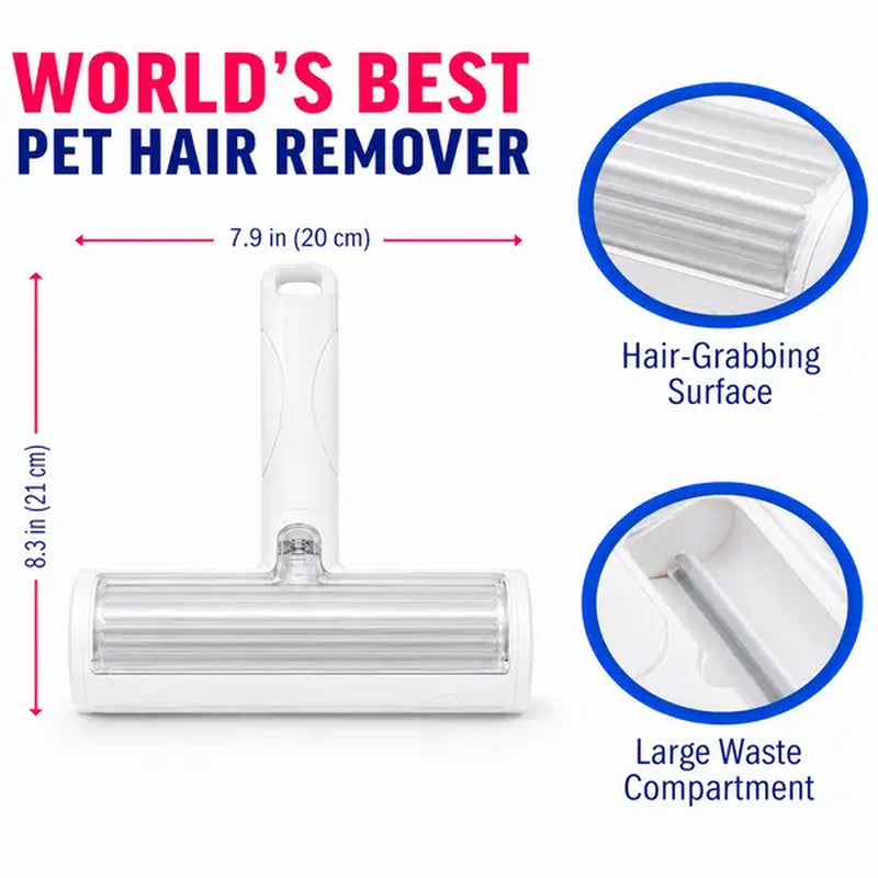 White Pet Hair Removal Roller – 20 Cm Wide Reusable Lint & Fur Cleaner for Sofas, Carpets, Bedding.