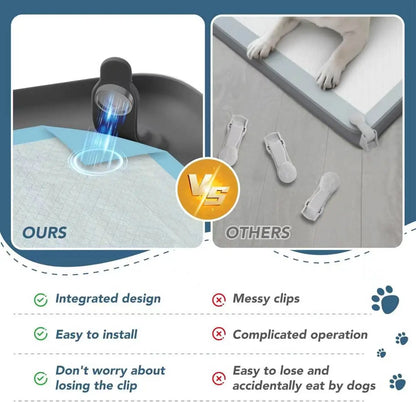 Pee Pad Holder for Dogs, Non-Slip Silicone Puppy Potty Training Tray with 4 Magnetic Clips & Leak-Proof Raised Edge