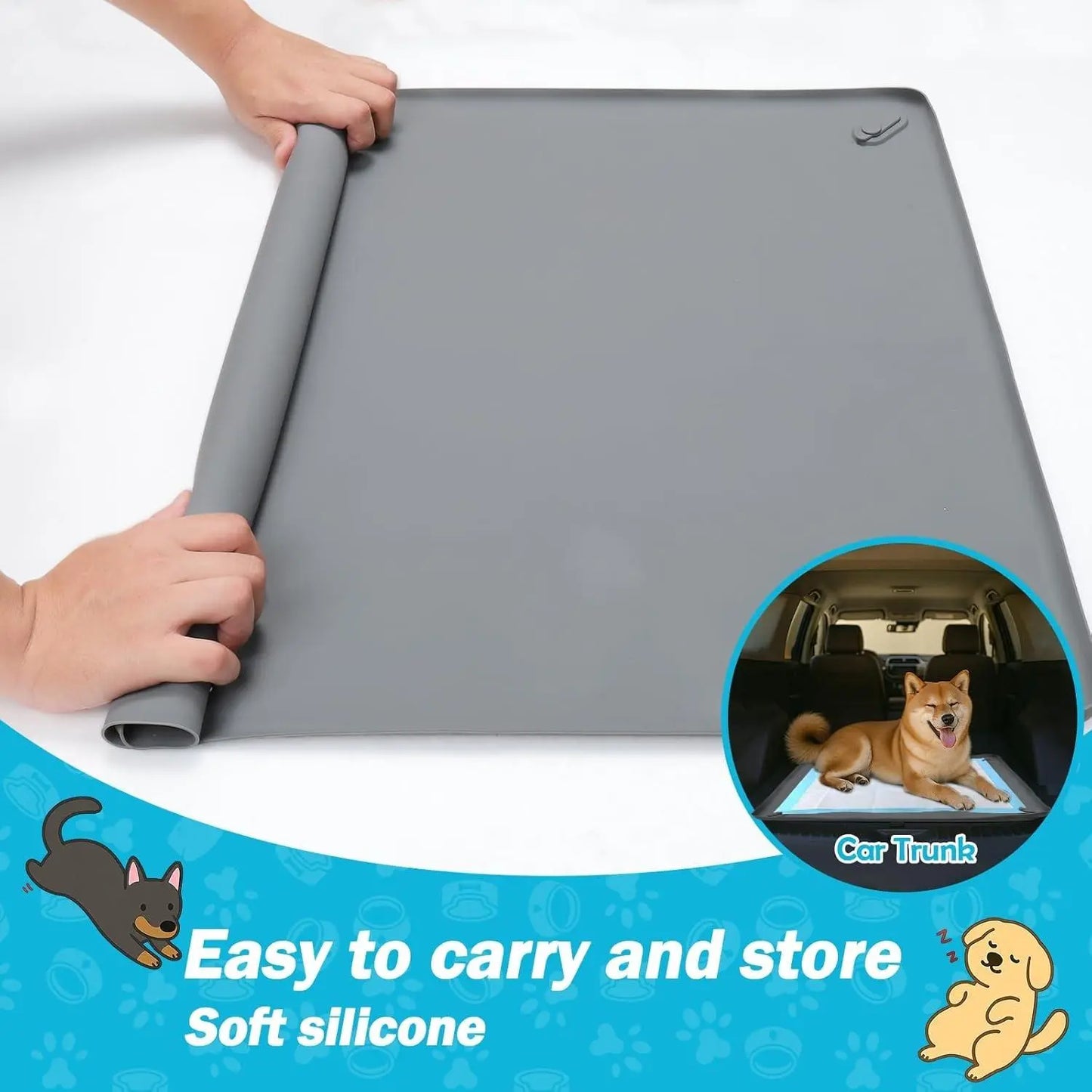 Pee Pad Holder for Dogs, Non-Slip Silicone Puppy Potty Training Tray with 4 Magnetic Clips & Leak-Proof Raised Edge