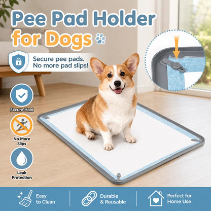 Pee Pad Holder for Dogs, Non-Slip Silicone Puppy Potty Training Tray with 4 Magnetic Clips & Leak-Proof Raised Edge