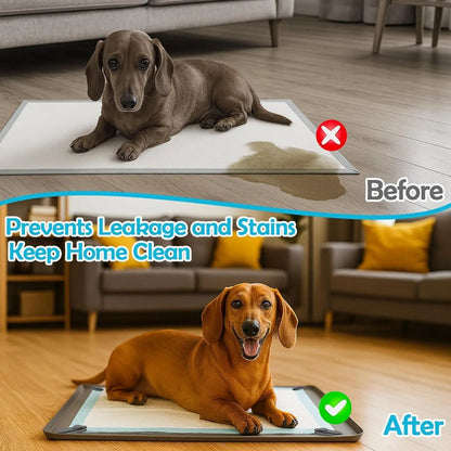 Pee Pad Holder for Dogs, Non-Slip Silicone Puppy Potty Training Tray with 4 Magnetic Clips & Leak-Proof Raised Edge